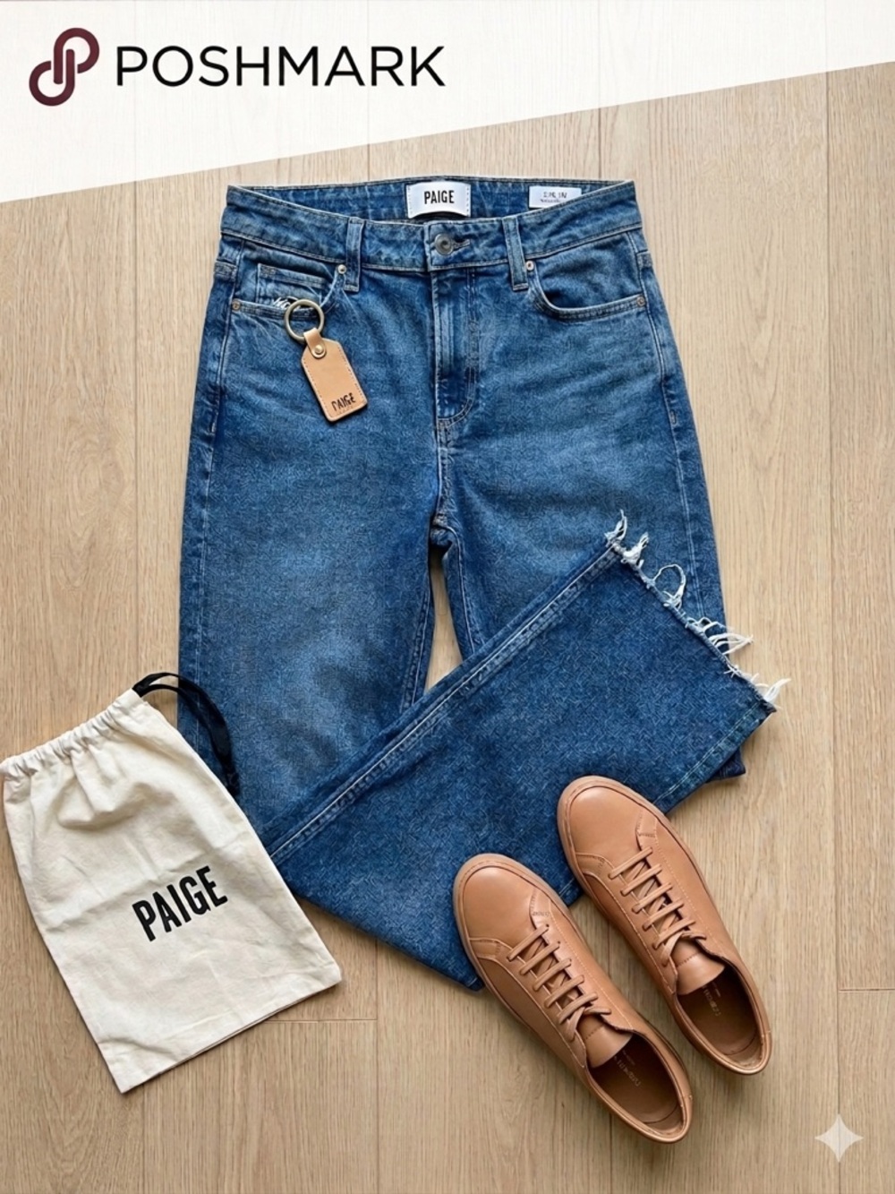 PAIGE High-Rise Leenah Ankle Straight-Leg Jeans with Raw Hem - Picture 1 of 5